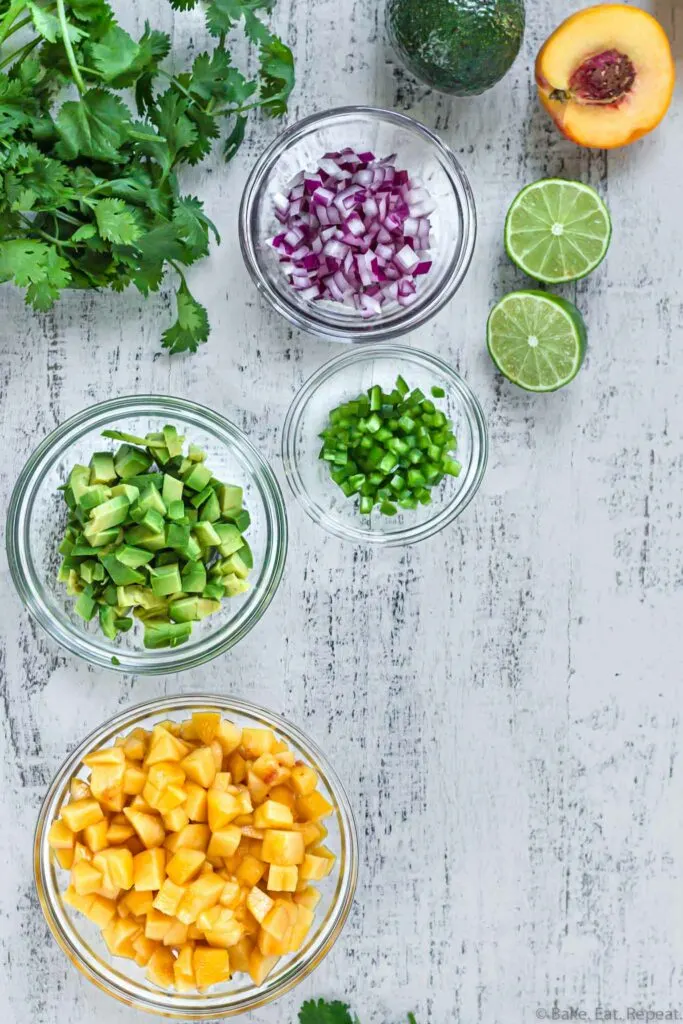 ingredients for avocado peach salsa