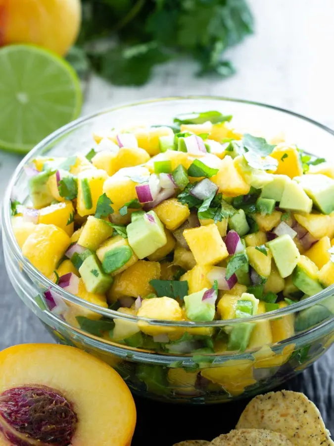 fresh peach salsa with avocado