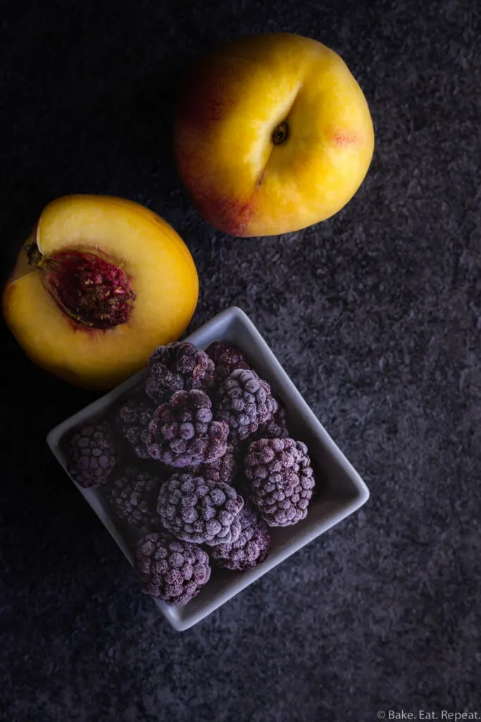 blackberries and peaches for coffee cake muffins