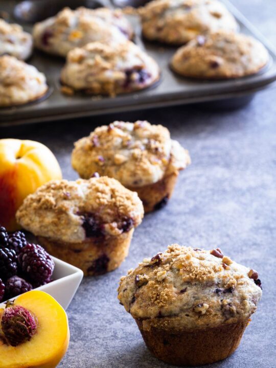 Blackberry Peach Coffee Cake Muffins