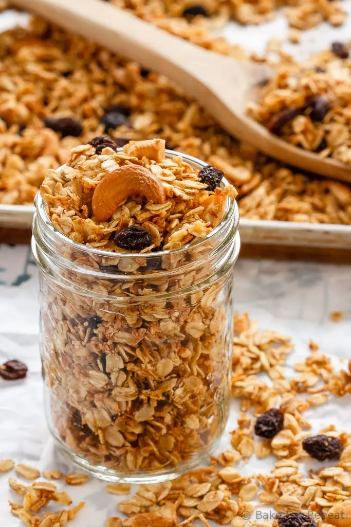 This homemade coconut granola is so fast and easy to make and is easily customizable. Healthy and delicious, it's the perfect breakfast or snack!