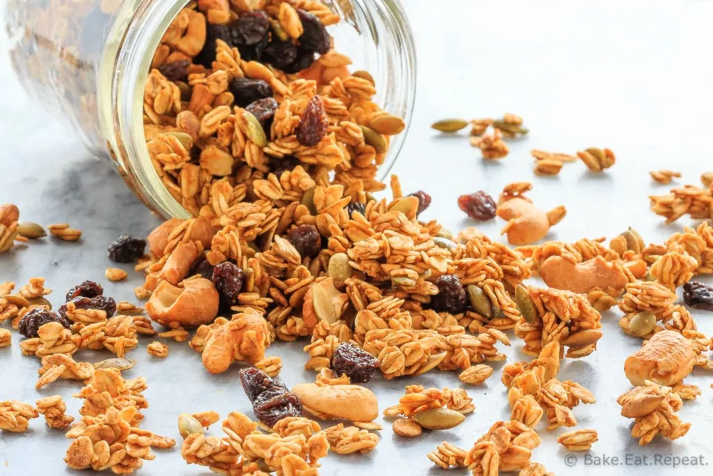 This homemade pumpkin spice granola is so easy to make - pair it with some yogurt for the perfect healthy breakfast or snack!