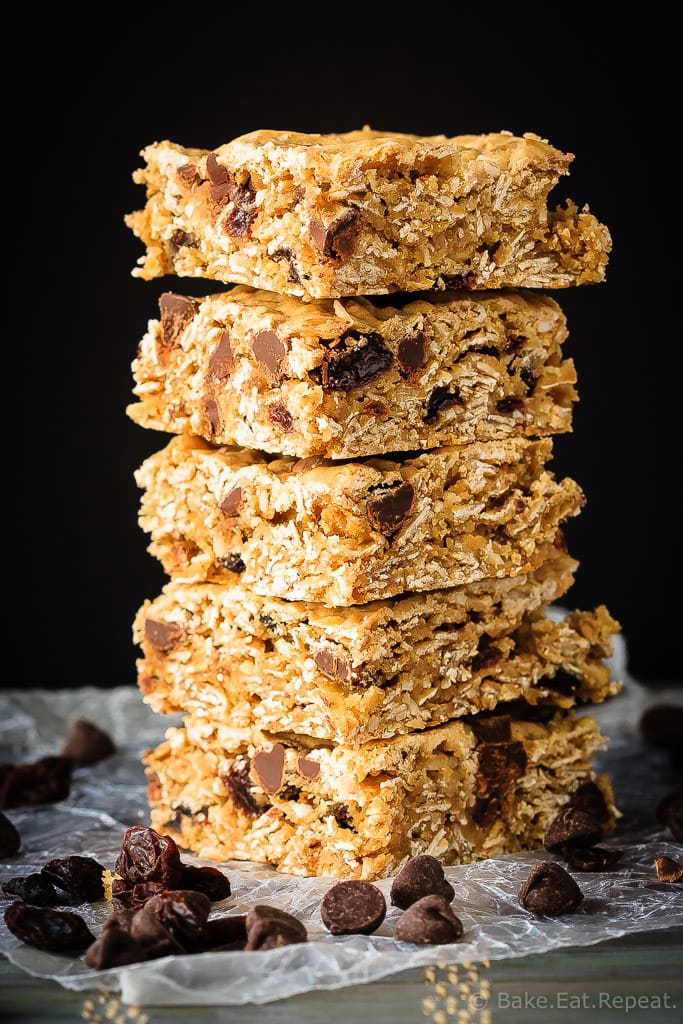 These chewy oatmeal raisin chocolate chip bars are so easy to make and everyone will love them. Your favourite cookie in bar form!