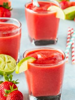 Watermelon smoothie with strawberries and lime