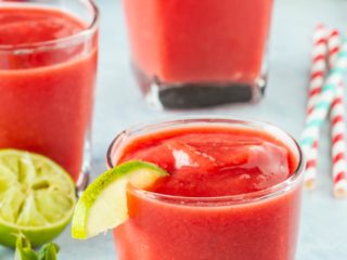 Watermelon smoothie with strawberries and lime
