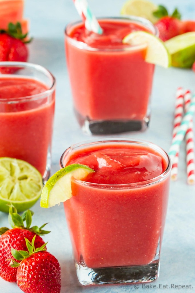 Watermelon smoothie with strawberries and lime