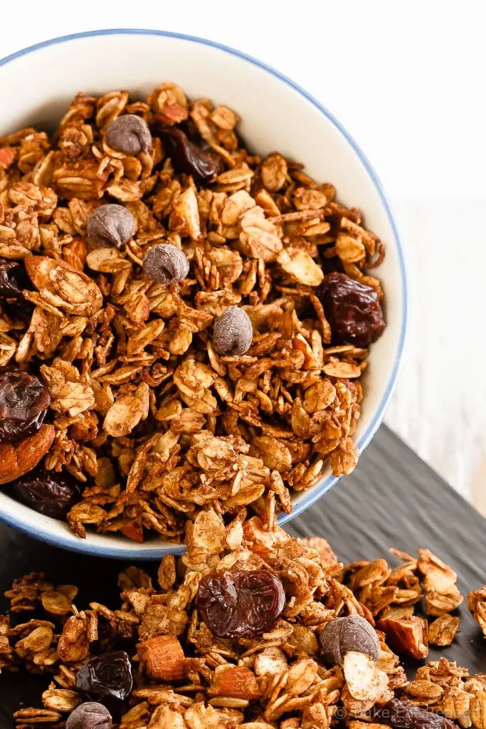 Chocolate Cherry Granola - Quick and easy to make, this homemade chocolate cherry granola is a fantastic breakfast or snack, and it’s healthier then the store-bought kind!