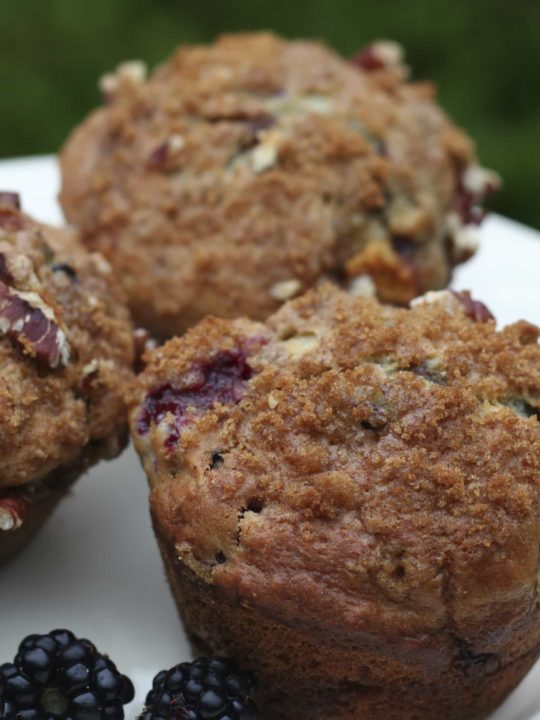 Blackberry Peach Coffeecake Muffins