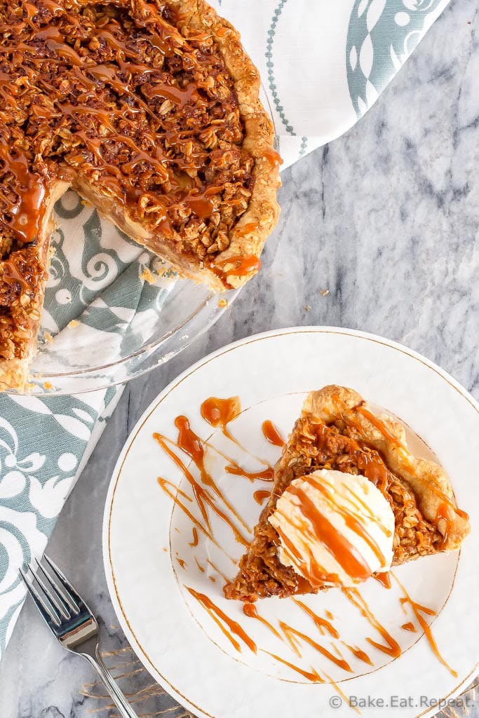 This caramel apple crisp pie is the perfect dessert when you can't decide between apple pie and apple crisp - just make both!