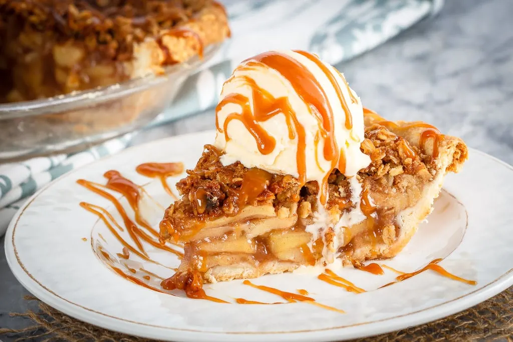 This caramel apple crisp pie is the perfect dessert when you can't decide between apple pie and apple crisp - just make both!