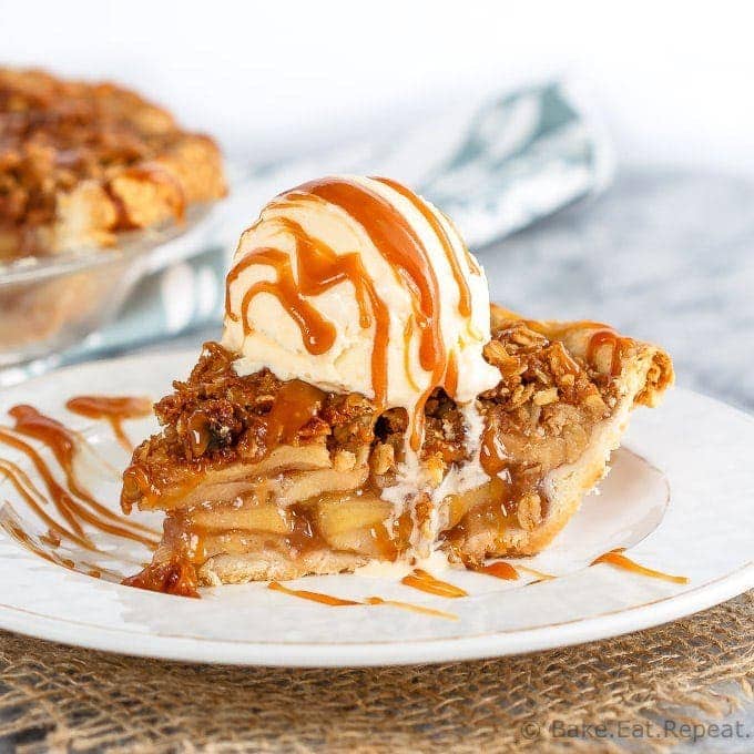 This caramel apple crisp pie is the perfect dessert when you can't decide between apple pie and apple crisp - just make both!