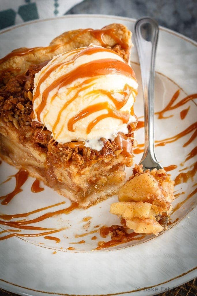 This caramel apple crisp pie is the perfect dessert when you can't decide between apple pie and apple crisp - just make both!