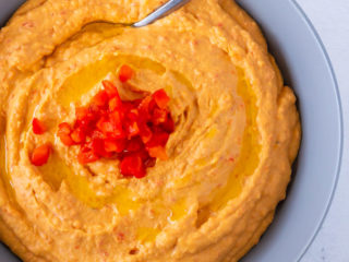 homemade hummus with roasted red peppers