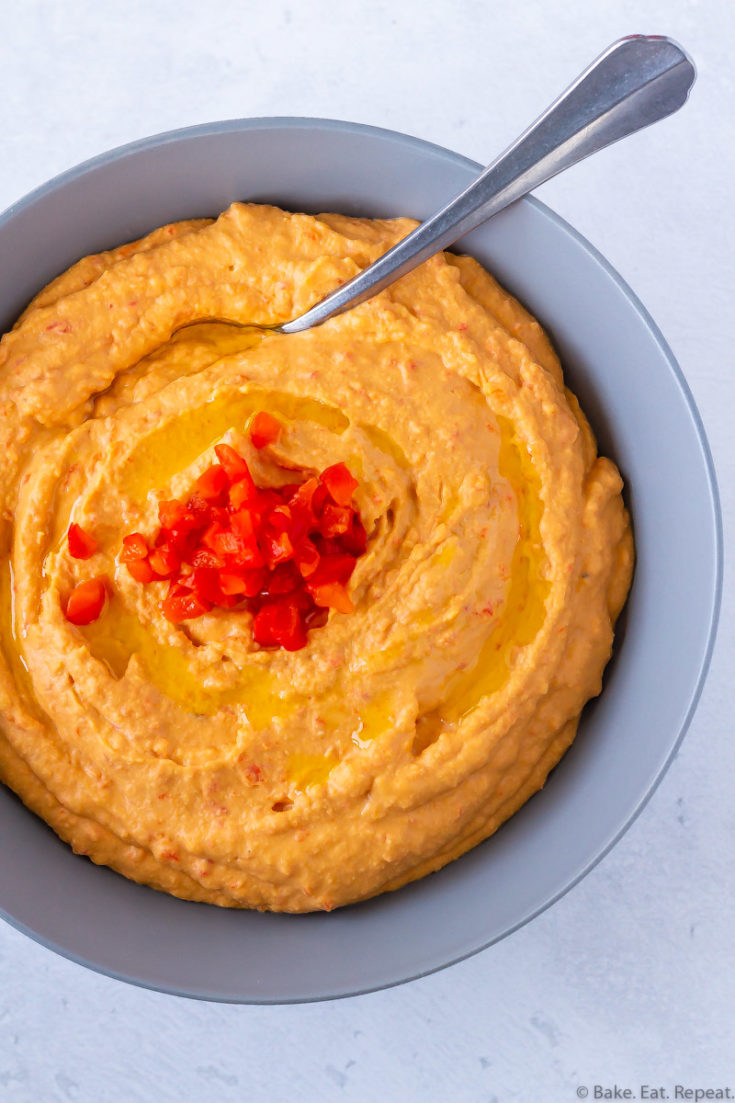 homemade hummus with roasted red peppers