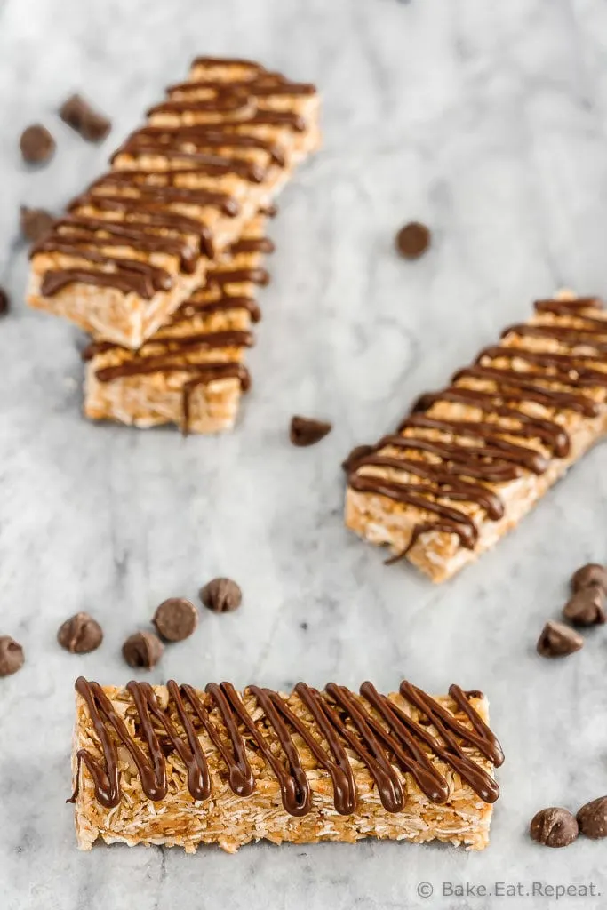 These homemade chewy coconut granola bars are quick and easy to make and are perfect to have on hand for tucking into the kids lunch boxes!