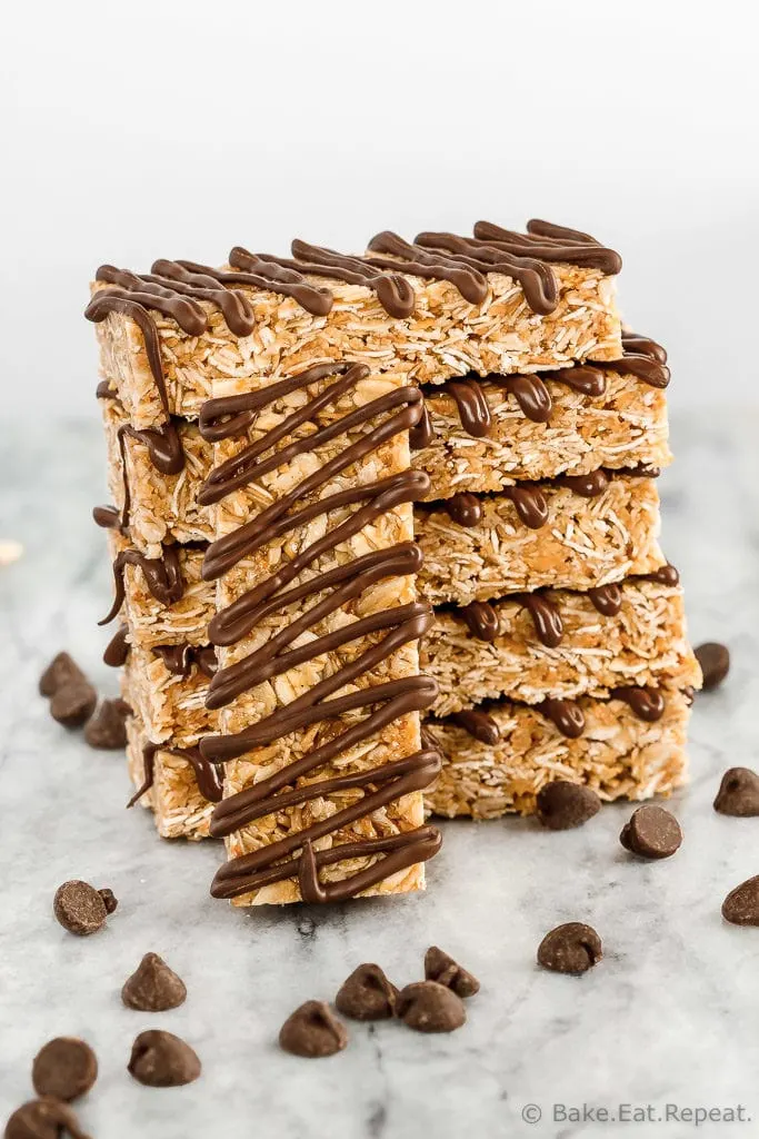 These homemade chewy coconut granola bars are quick and easy to make and are perfect to have on hand for tucking into the kids lunch boxes!