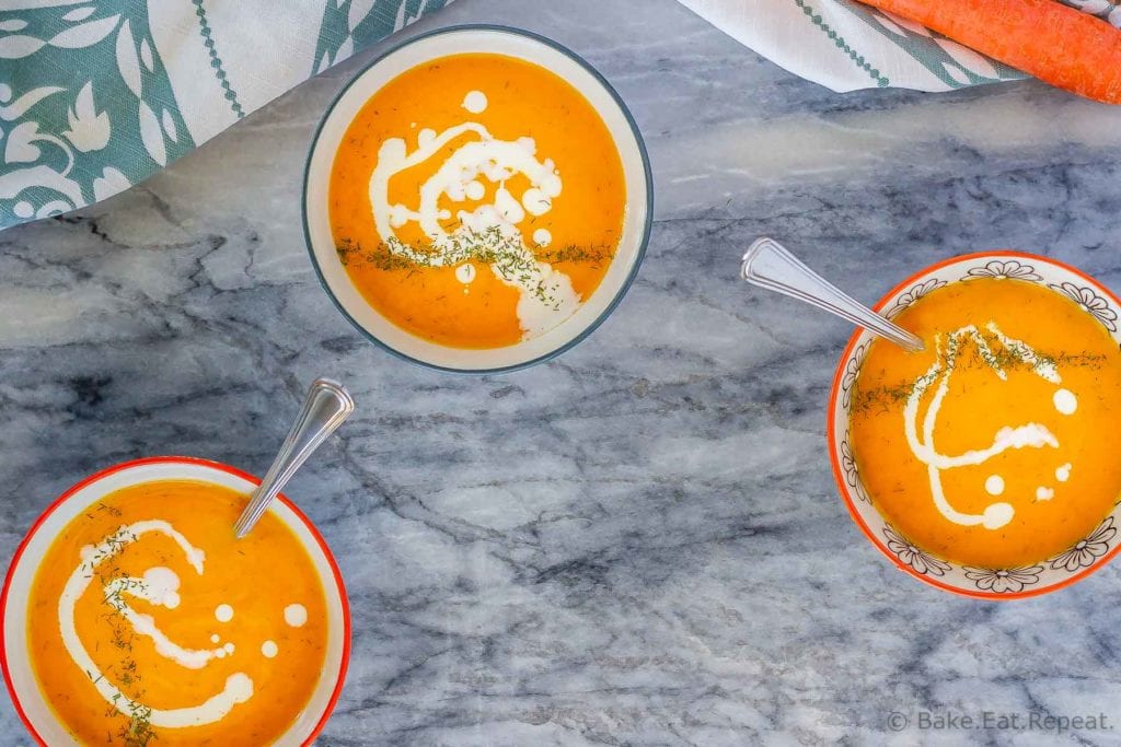 This carrot soup with dill is quick and easy to make, can be served hot or cold, and can be made in the slow cooker, Instant Pot, or on the stove!