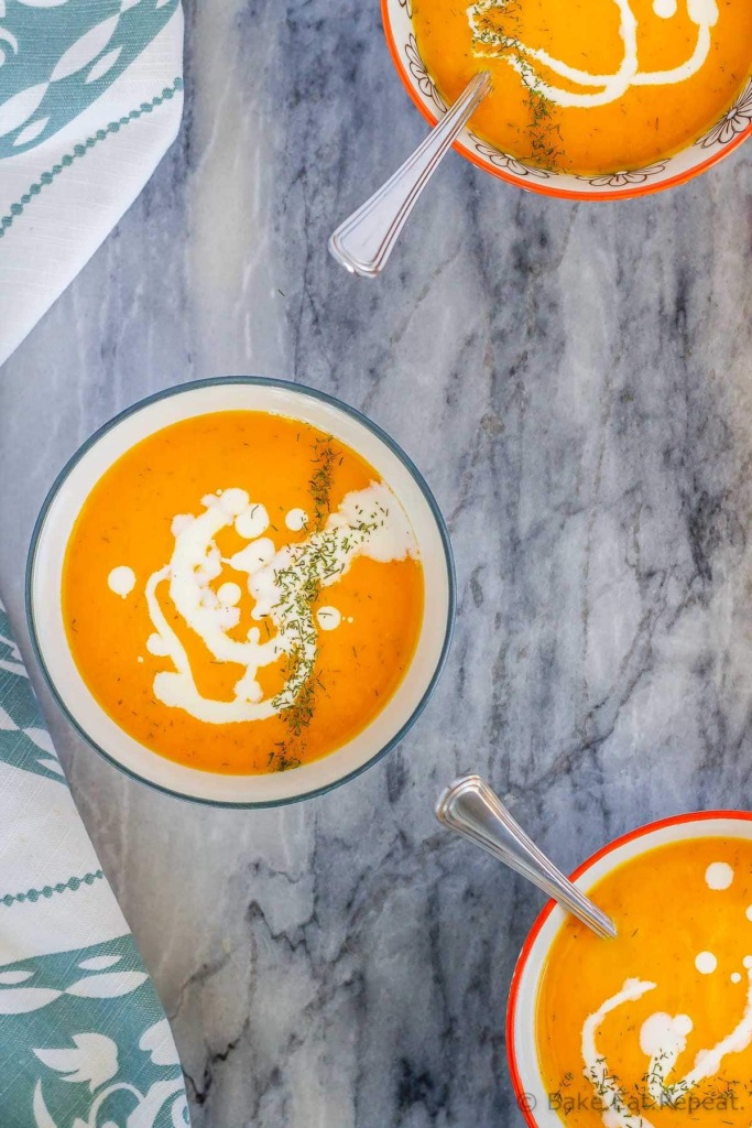 This carrot soup with dill is quick and easy to make, can be served hot or cold, and can be made in the slow cooker, Instant Pot, or on the stove!