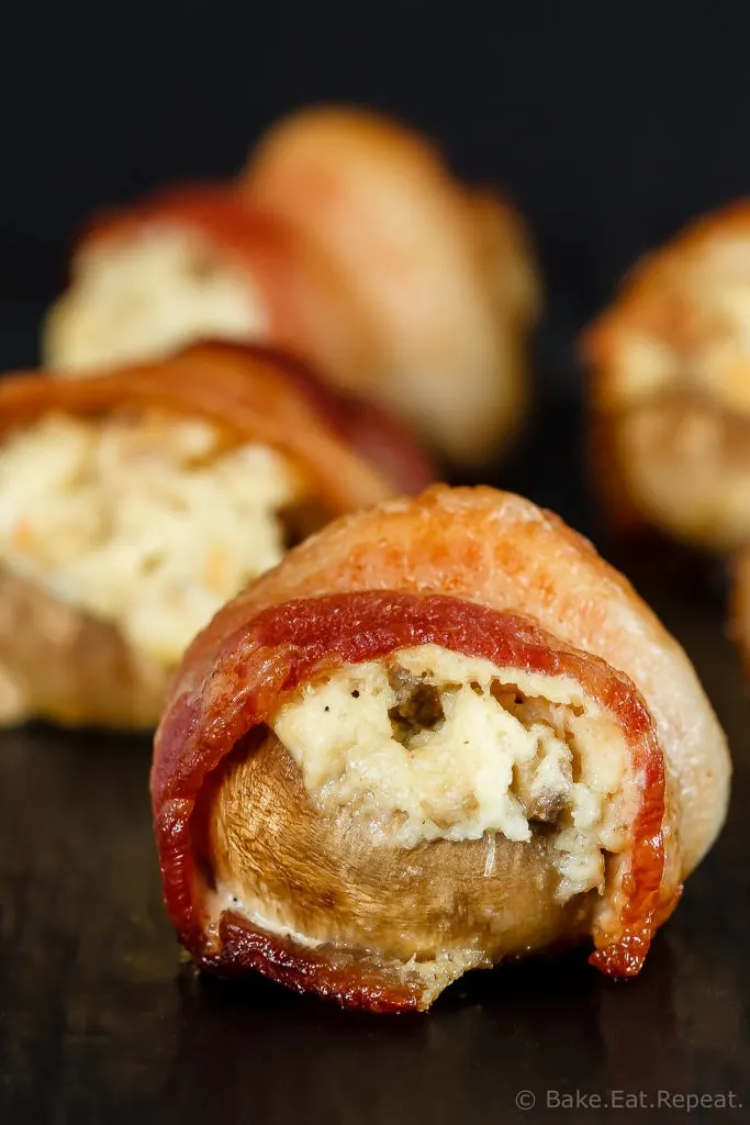 An easy and delicious appetizer that can be made ahead of time. These creamy, cheesy, crab stuffed mushrooms are wrapped in bacon for the perfect appetizer!