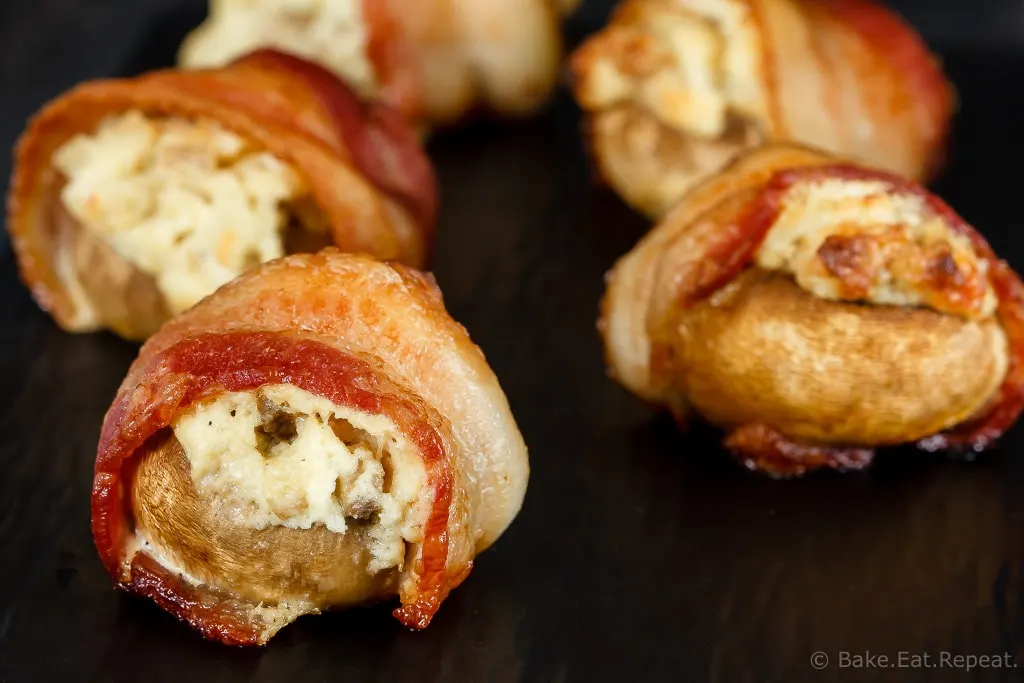 An easy and delicious appetizer that can be made ahead of time. These creamy, cheesy, crab stuffed mushrooms are wrapped in bacon for the perfect appetizer!