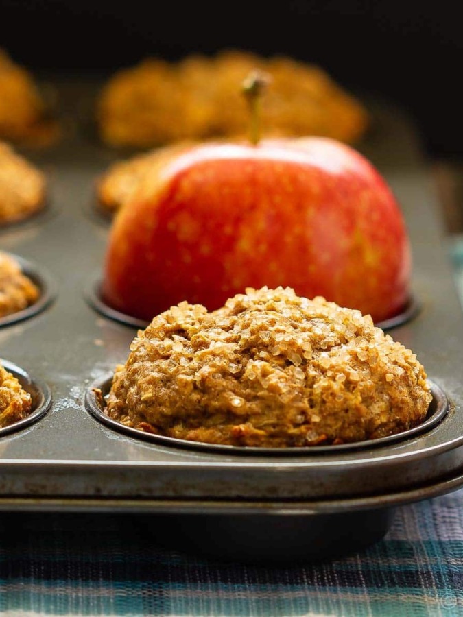 These apple cinnamon muffins are low in sugar and are made with no oil or butter. Filled with oats and apples they're hearty, delicious muffins that are healthy enough for breakfast. They also freeze well for easy grab and go snacks!