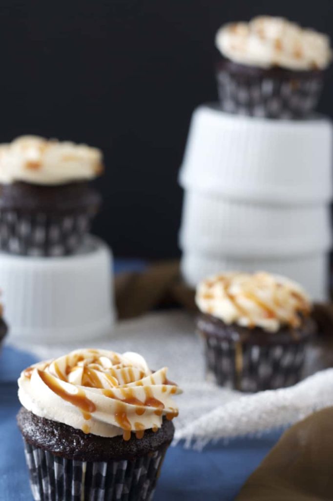 Chocolate Cupcakes with Salted Caramel Frosting - Bake.Eat.Repeat.