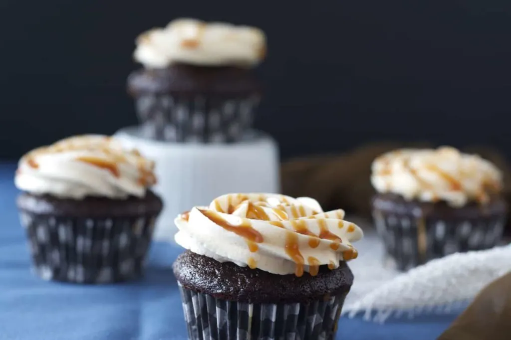 Chocolate Cupcakes with Salted Caramel Frosting - Bake.Eat.Repeat.