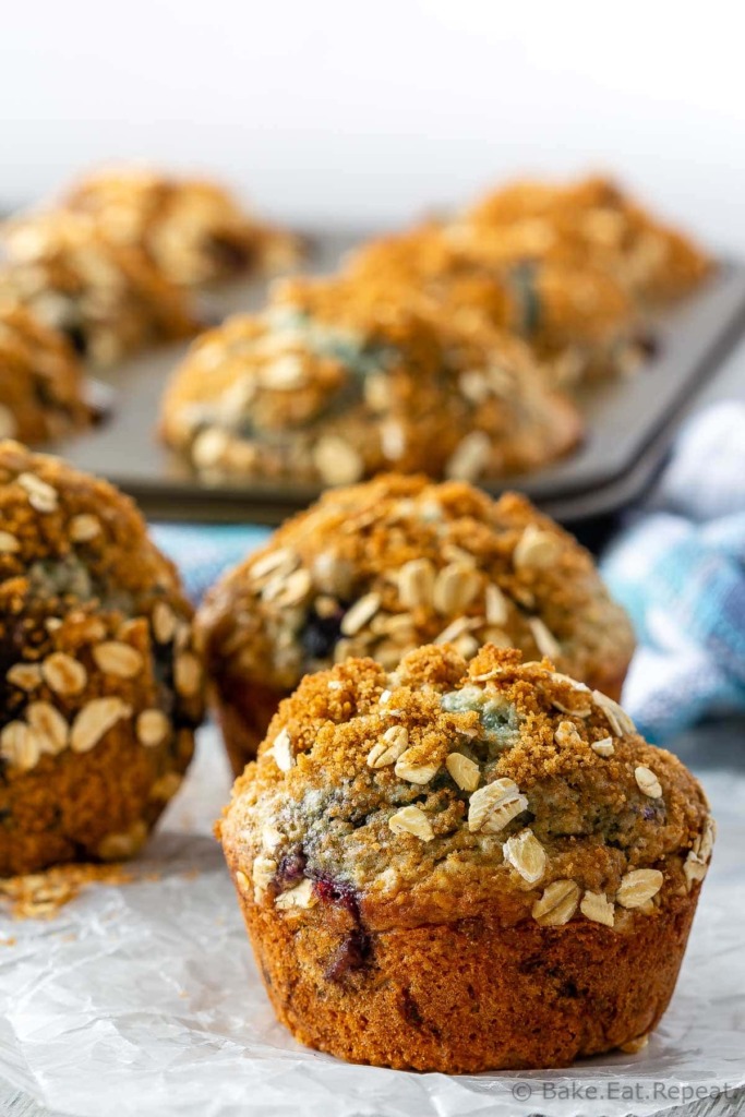 Enjoy a healthier blueberry muffin with these blueberry oatmeal muffins - filled with oats and blueberries, and less oil and sugar then your typical muffin!