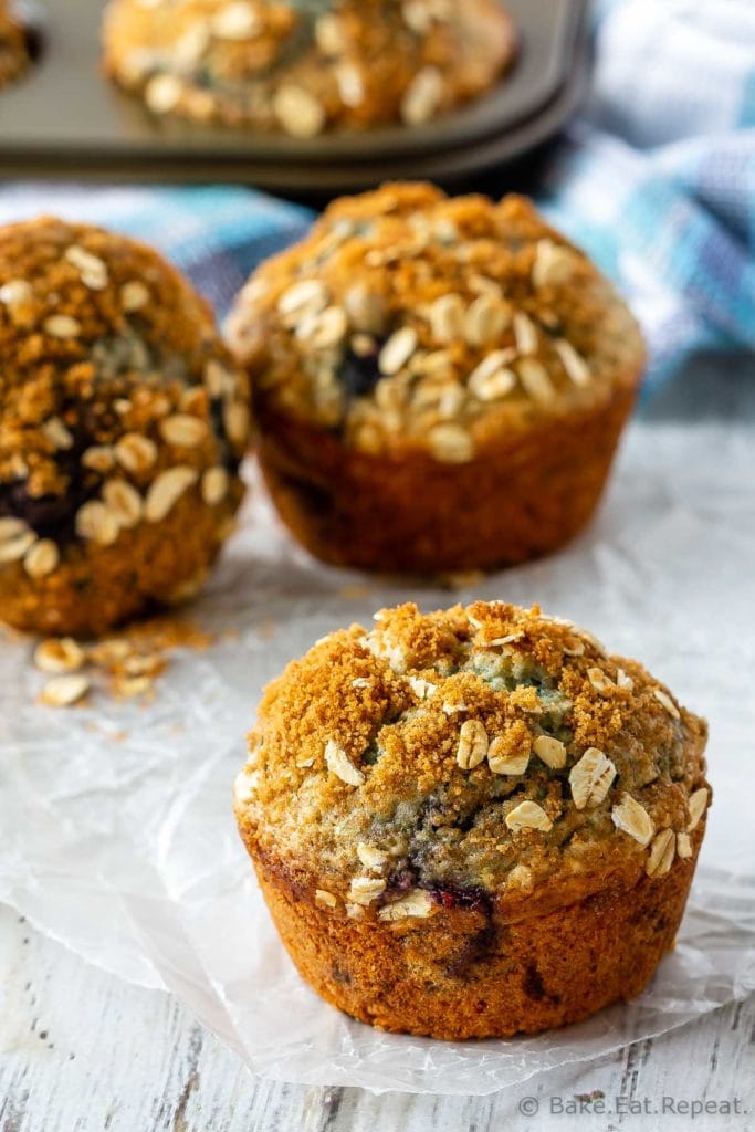 Enjoy a healthier blueberry muffin with these blueberry oatmeal muffins - filled with oats and blueberries, and less oil and sugar then your typical muffin!