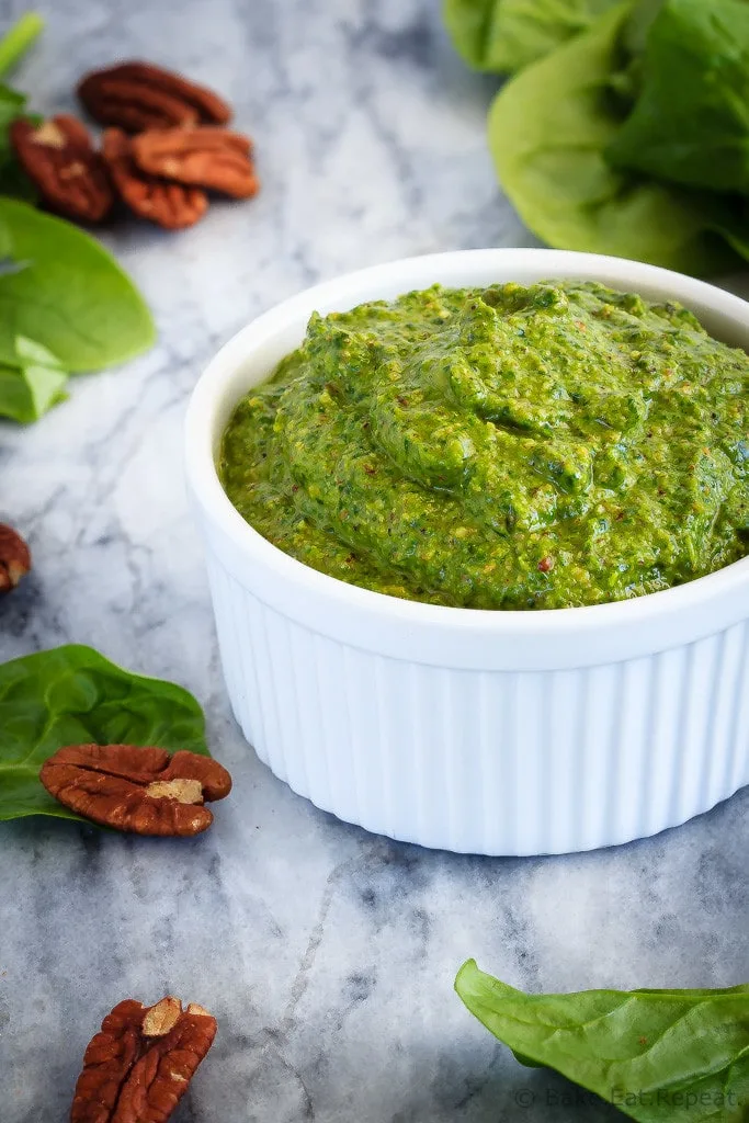 This spinach pesto is so quick and easy to make, you'll wonder why you ever bought pesto! It's the perfect, flavourful addition in so many recipes!