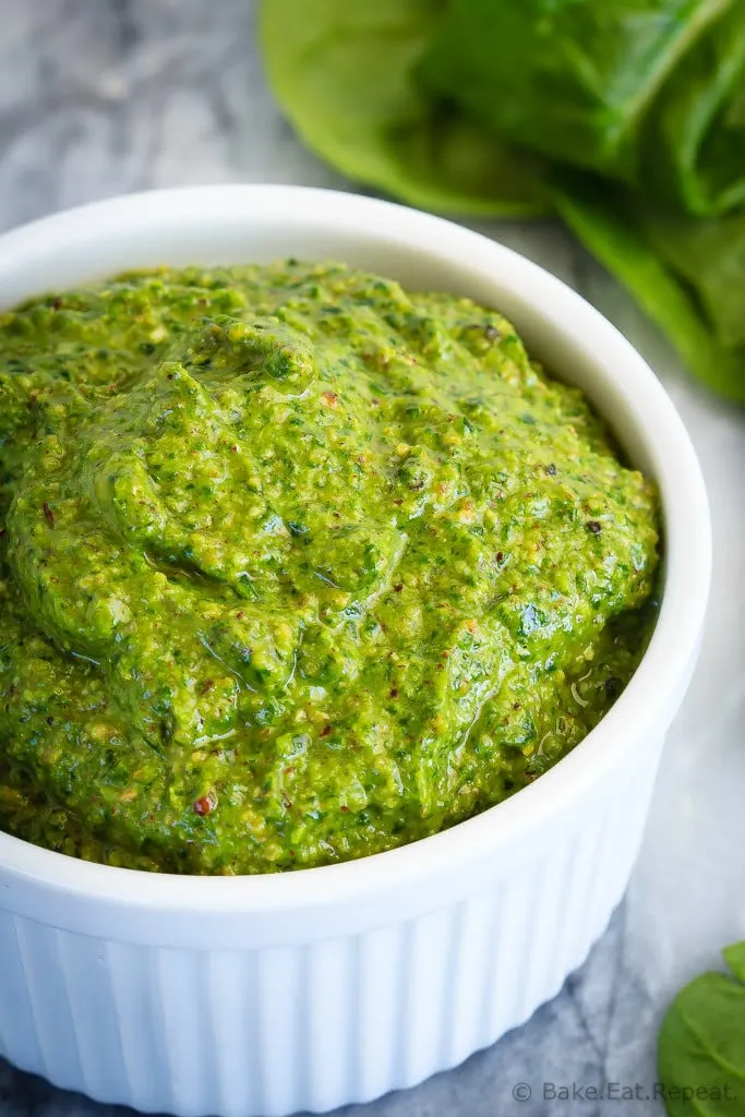 This spinach pesto is so quick and easy to make, you'll wonder why you ever bought pesto! It's the perfect, flavourful addition in so many recipes!