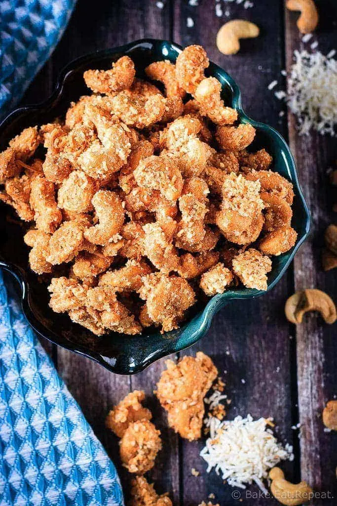 Coconut Cashews - These candied coconut cashews are completely addictive. So good that you will not want to stop eating them until they're gone. And then you have to make more.