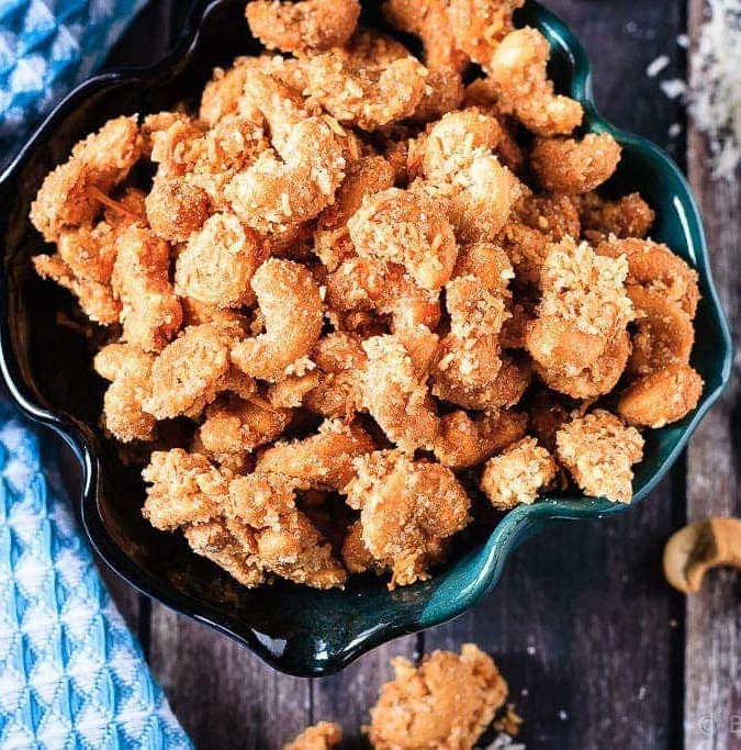 Coconut Cashews - These candied coconut cashews are completely addictive. So good that you will not want to stop eating them until they're gone. And then you have to make more.