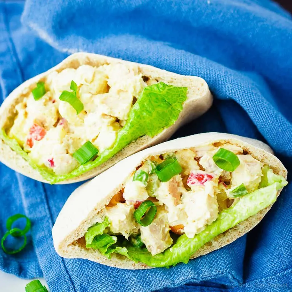 Curried Chicken Salad - This curried chicken salad is fast and easy to make, and makes a great lunch. It's also lightened up with Greek yogurt so it's healthy as well as delicious!
