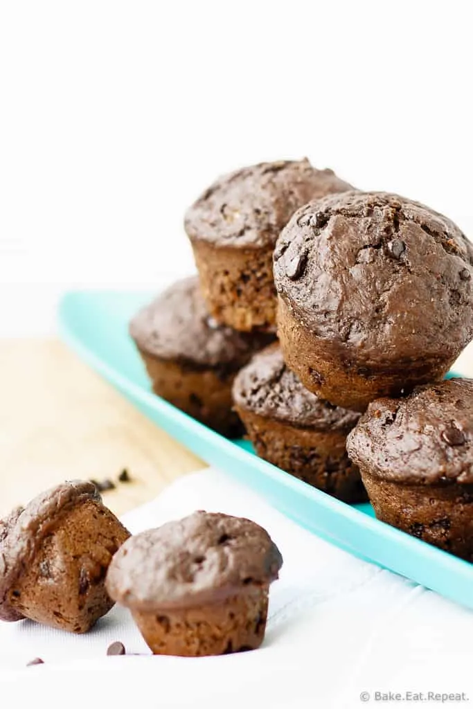 Healthy Double Chocolate Cherry Muffins - A double chocolate cherry muffin that is as tasty as it is healthy. Chocolate for breakfast anyone?