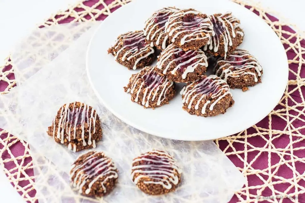 Healthy Chocolate Cherry Thumbprint Cookies - Quick and easy chocolate cherry thumbprint cookies that are as healthy as they are tasty! A chocolate fix that’s good for you!