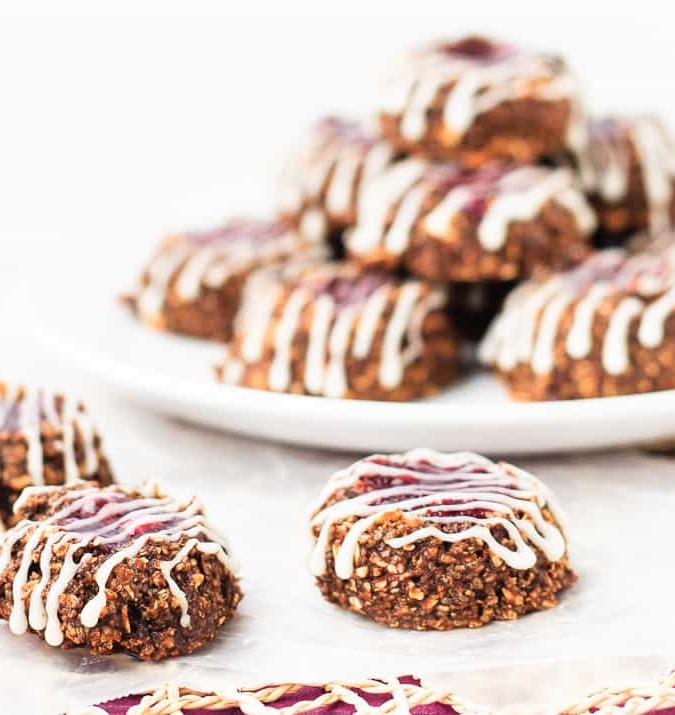 Healthy Chocolate Cherry Thumbprint Cookies - Quick and easy chocolate cherry thumbprint cookies that are as healthy as they are tasty! A chocolate fix that’s good for you!