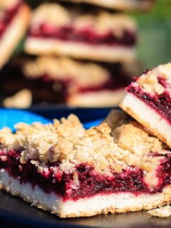 Blackberry Crumble Bars - Easy blackberry crumble bars are perfect for dessert or a special treat to tuck into a lunchbox. A shortbread crust and sweet oatmeal crumble topping with an amazing blackberry filling.
