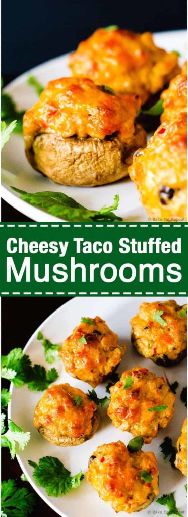 Cheesy Taco Stuffed Mushrooms - Easy to make cheesy taco stuffed mushrooms, a perfect appetizer. Plus they freeze well and can be made ahead of time!