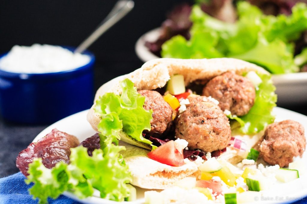 Meatball Souvlaki - An easy meal that the whole family will love! This meatball souvlaki is full of Greek flavours, plus the meatballs freeze well!