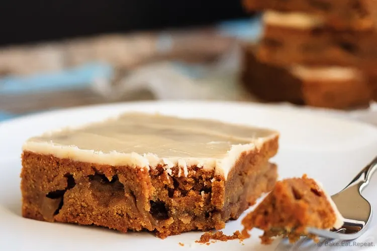 Molasses Apple Bars with a Brown Butter Glaze - Chewy molasses apple bars filled with warm spices and topped with a divine brown butter glaze. These bars are the perfect fall treat!