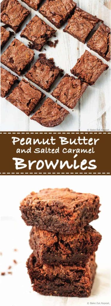 Peanut Butter and Salted Caramel Brownies - Fudgy, chewy, chocolatey peanut butter and salted caramel brownies with Reese’s Chocolate Peanut Butter Spread and salted caramel sauce. These brownies are an amazing, decadent treat! #DoYouSpoon