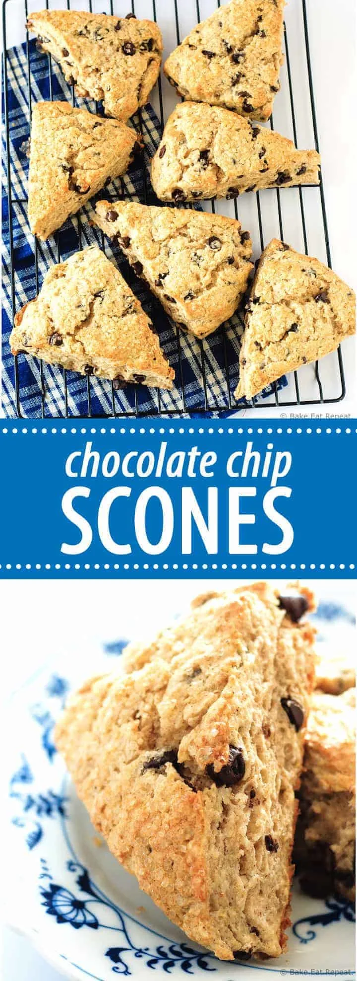 Chocolate Chip Scones - Flaky, tender, filled with chocolate chips and topped with coarse sugar - these scones make the perfect treat with your morning coffee!
