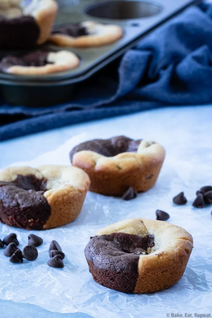 peanut butter cookies combined with brownies in a cookie cup