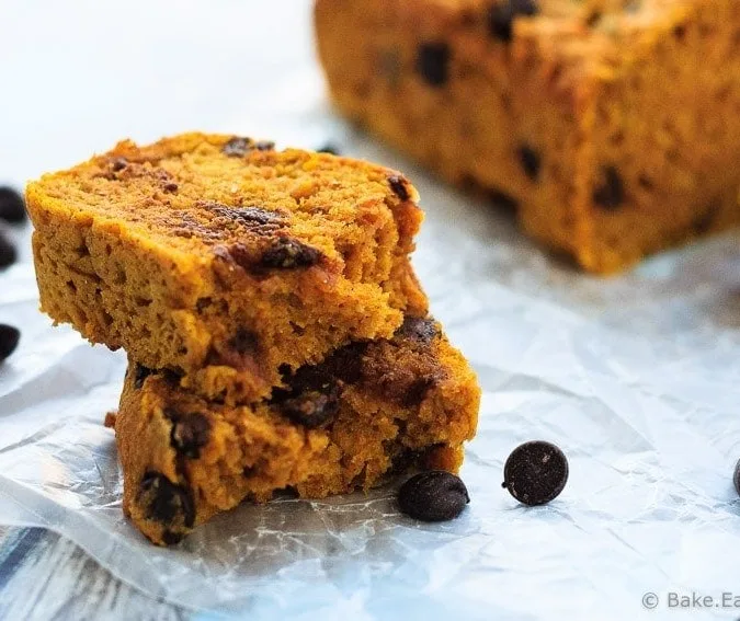 Chocolate Chip Pumpkin Bread - Healthy, moist, dense and delicious pumpkin bread, with chocolate chips! Because chocolate is always a good idea!