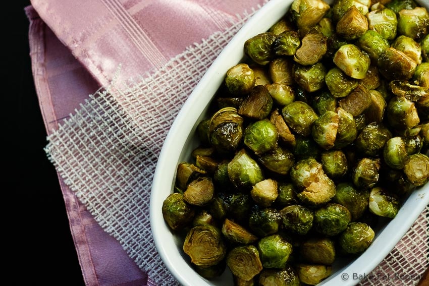 Maple Balsamic Roasted Brussels Sprouts - An easy side dish that is perfect for your Thanksgiving meal!