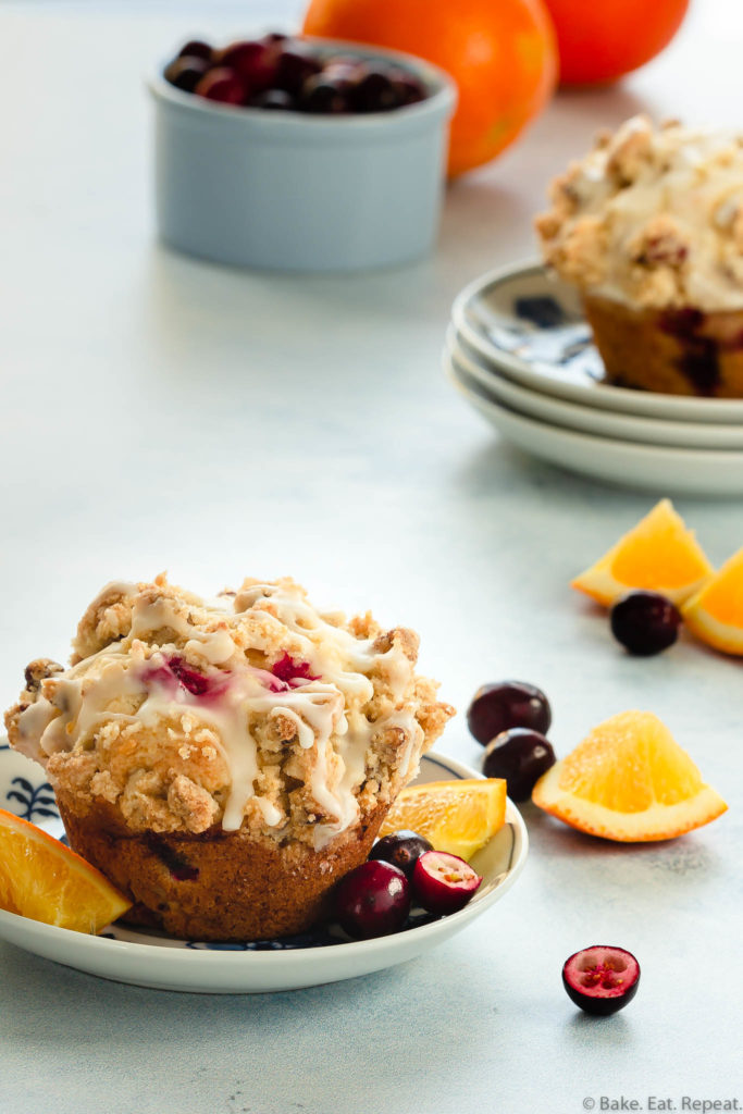 cranberry orange muffins with a crumb topping