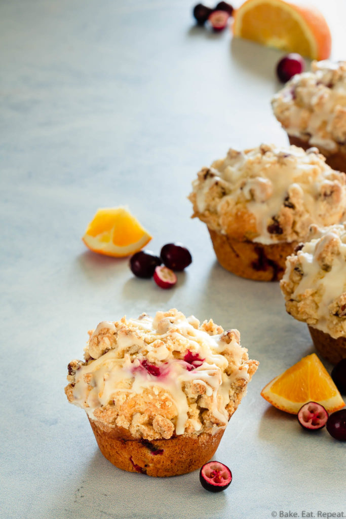 eggnog cranberry orange muffins with a crumb topping