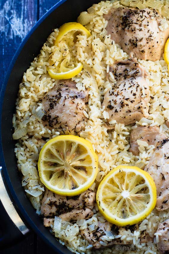 One Pot Lemon Thyme Chicken And Rice Bake Eat Repeat