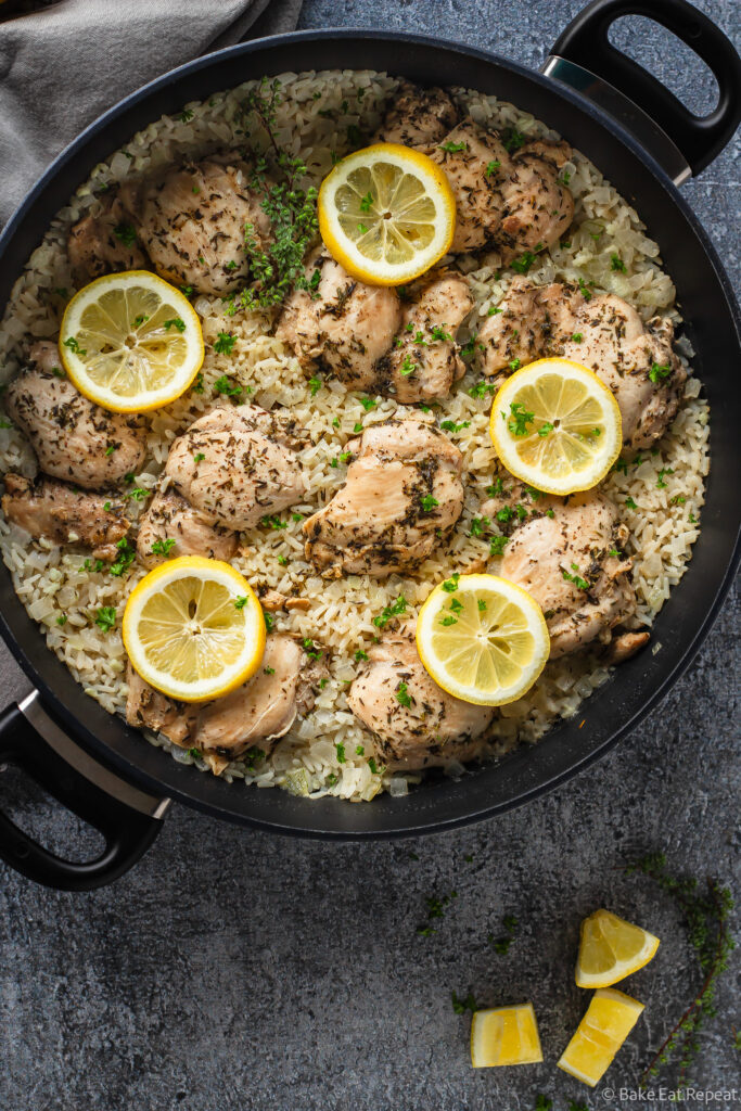 one pot chicken and rice with lemon and thyme